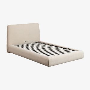 Image de Lit avec coffre de rangement rabattable tapiss&eacute;e Norena