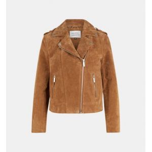 Galeries Lafayette Blouson Pixie motard cuir croûte suédée Marron