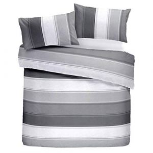 Fusion Classique Large Rayure Gris Blanc Coton Mélange Housse de Couette Double