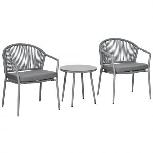 Outsunny Ensemble bistrot de jardin 3 pcs 2 fauteuils table basse coussins gris - Gris