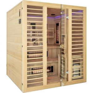 Sauna HOLL's - Venus 4/6 places - Hybride Vapeur & Infrarouge Dual Healthy - Pack accessoires Premium pour sauna traditionnel Seau &