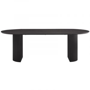 Meublorama - Table à manger ovale vagos effet bois brun foncé longueur 220cm, idéal pour une salle à manger conviviale