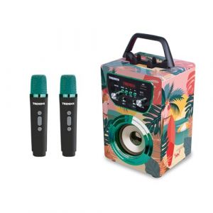 WorldBrands Karaoké Enfant - Trendix - 2 Microphones sans fil - Enceinte Bluetooth Portable - Design Tropical