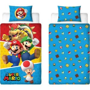 Parure de lit r&eacute;versible MARIO BROS Microfibre 140x200 cm + taie 63x63 cm