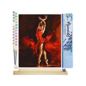 Figured'Art Peinture par Numéro Adulte Danseuse Rouge Magique - Kit DIY Numéro d'Art - 40x50cm avec châssis en bois à monter