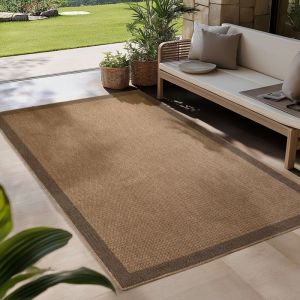Carpetsale24 Tapis dext&eacute;rieur design bordure effet jute 280x370 cm r&eacute;sistant & imperm&eacute;able &ndash; salon cuisine balcon terrasse
