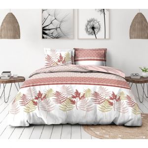 Parure de Couette 240x260 cm – 3 pièces – Percale de Coton Douce – Housse + taie – Blanc & Rose poudré – Modèle La Marquise