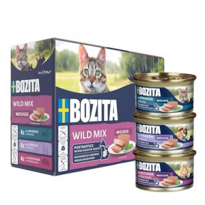 Bozita Mousse Wild Mix 12 x 85 g &ndash; Nourriture Humide pour Chats Gourmet en Petites doses &ndash; avec postbiotiques pour Soutenir Une Flore intestinale Saine avec Renne, cerf et Sanglier &ndash; Aliment Complet