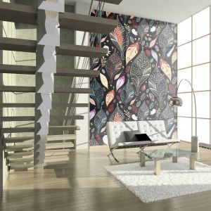 Artgeist Papier peint - Feuilles d'automne sur fond noir 200x154