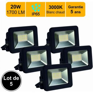 Lutèce Lot de 5 projecteurs LED 20W 1700 LM 3000K IP65 connexion en direct - garantie 5 ans