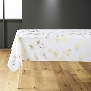 Douceur d'intérieur, Nappe Rectangle (150 x 300 Cm) Bloomy Blanc/Or, Polyester Imprimé Métallisé
