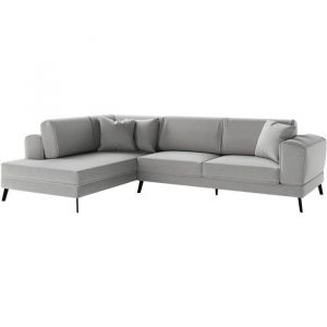 Loungitude Canap&eacute; d'angle gauche convertible IMPERIAL 5 places - Tissu gris clair - 2 coffres de rangement - L304 x P212 x H86 cm
