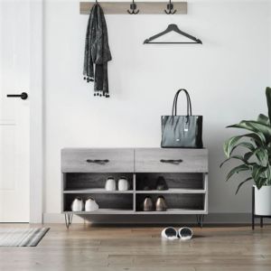 VidaXL Banc à Chaussures, Armoire à Chaussures avec 4 Étagères et Pieds, Meuble à Chaussures avec 2 Tiroirs Salon, Moderne, Sonoma Gris Bois d'Ingénierie