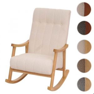 Mendler Fauteuil à bascule HWC-K10, fauteuil relax, bois mvg tissu/textile bouclé (450g/m²) crème, piètement naturel