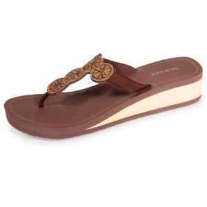 Isotoner Tongs Femme perles talon Marron
