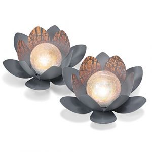 Esotec 102087 Lot de 2 lampes solaires décoratives en métal avec effet verre brisé 27 x 9 cm