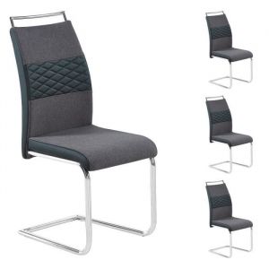 Idimex Lot de 4 chaises de salle à manger ou cuisine ERZA avec assise rembourrée poignée et Piétement chromé, en tissu gris foncé et noir