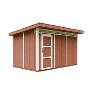 Abri de jardin à base de bois en panneaux LP SmartSide 9 m² - Abri de jardin avec sol et tuiles bitumineuses L412xL279xH237 cm - Abri de jardin Timbela M904- Couleur de peinture REDWOOD RED