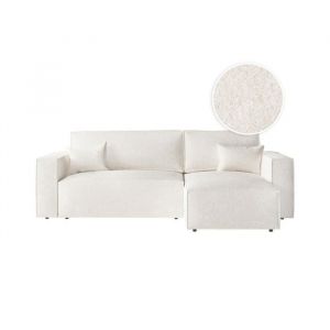 Loungitude Canapé d'angle convertible réversible en tissu bouclette - Blanc