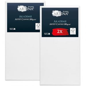 Artina Set de 2 Canvas Toile Peinture 60x120 cm – Tableau Peinture Châssis Entoilés en Bois FSC© – Tableau Toile a Peindre Blanche 100% Coton 280g/m² – Toiles à Peindre Stable Toile Blanche Akademie
