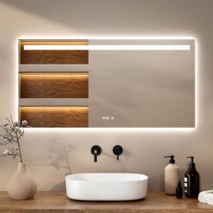 Mirlux Miroir de salle de bain avec &eacute;clairage LED et chauffage - Miroir mural rectangulaire - Miroir de douche anti-condensation - 120x60CM