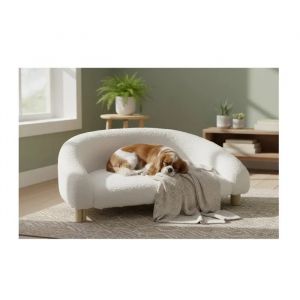 Canap&eacute; Pour Chien Et Chat - Bouclette - Blanc - 77x50x27 Cm - Pieds Bois Anti-Rayures
