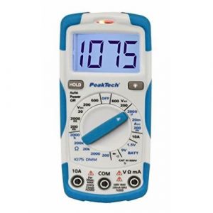 PeakTech 1075 - Multimètre Numérique RMS NCV CAT III avec Écran LCD Éclairé, Testeur de Batterie, Multimètre Portable, Ampèremètre Électronique, Testeur de Continuité, Voltmètre - Max. 600 V