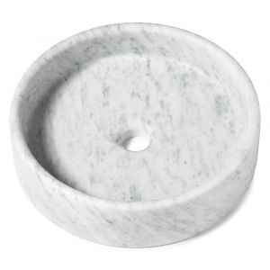 Vasque &agrave; poser ronde en v&eacute;ritable Marbre Blanc 40x10 cm