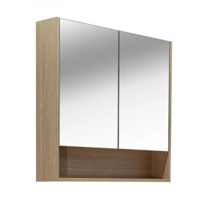 Naturel Lucca Armoire de toilette assemblée 80x75 cm, stratifié, 4 étagères, miroir, couleur chêne (LUCCA80CABD)