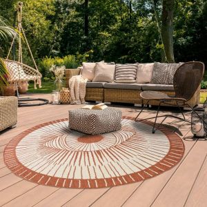 Unamourdetapis Tapis exterieur 120x120 cm Rond EXT COSMIC REVERSIBLE Marron Terrasse, jardin adapté au chauffage par le sol 120x120 rond