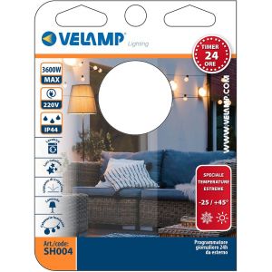 Velamp Prise électrique italienne temporisée avec minuterie quotidienne, pour extérieur IP44