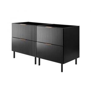 Furnidea - Meuble sous double vasque sur pieds FLOW noir 120 cm - 2 tiroirs - fa&ccedil;ades rainur&eacute;es