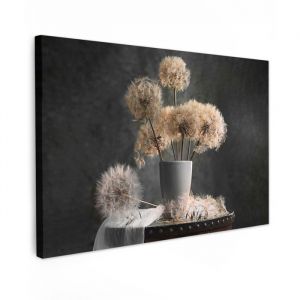 TABLEAU SUR TOILE Graines de fleurs - Pissenlit - Vase - Nature morte - Bouquet Decoration Murale Peinture Salon 120x80 cm