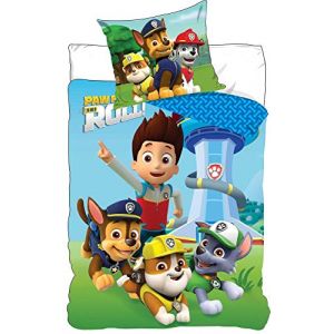 Pat Patrouille Parure de lit Housse de Couette 140x 200 cm avec sa taie d'oreiller 100% Coton