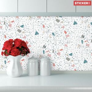 Stickerdecofr - Cr&eacute;dence Adh&eacute;sive Terrazzo Aqua 100 x 60 cm
