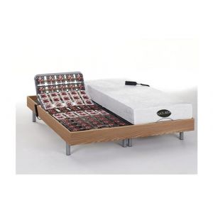 Vente Unique Lit électrique relaxation tout plots matelas mémoire de forme et bambou LYSIS III de NATUREA moteurs OKIN 2 x 70 x 1