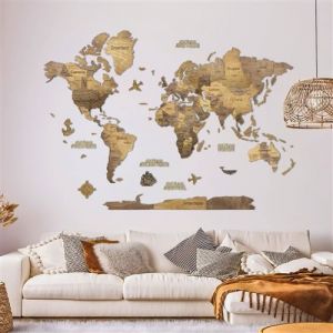 Carte du Monde en Bois 3D CREATIFWOOD 3D Chocolate, XL (200 x 140 cm) - Décoration Murale