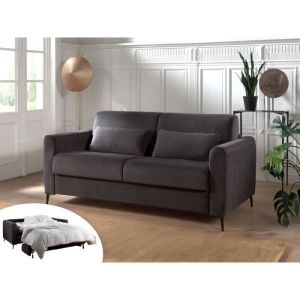 Owen Canapé 3 places convertible Ouverture express Couchage quotidien Velours Couleur Gris foncé