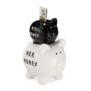 Relaxdays Tirelire Cochon, His & Her Money 2 cochons, cadeau amusant pour couples & mariages, économie, noir/blanc