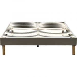 Adrien - Solide et Confortable Sommier Tapissier gris + Pieds en 20 cm pour matelas en 140x190 - 2 x 13 Lattes - Montage Rapide et Facile