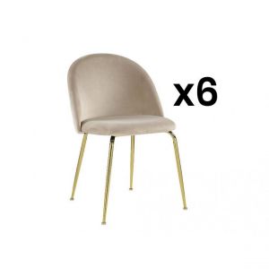 Vente Unique Lot de 6 chaises MELBOURNE Velours et m&eacute;tal dor&eacute; Beige
