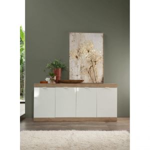 Buffet 4 portes chene cadiz blanc laqué brillant