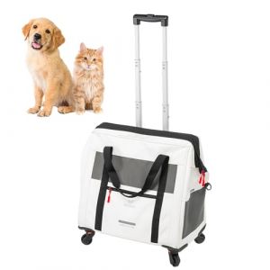 Ferplast Sac Transport Chien Voyager Trolley, Sac de Transport pour Chat, Poignée Extensible, Sangles Réglables, Large Ouverture, Roues Amovibles, éco-Cuir, Max 15 kg, 46 x 26 x 48H cm, Blanc