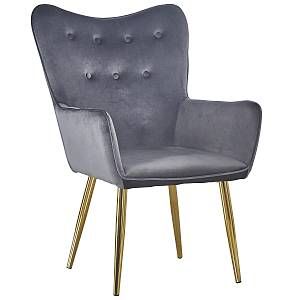 Image de MENZZO Fauteuil scandinave Nadol Velours Argent pieds Or