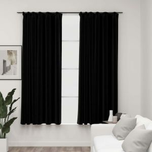 Image de VidaXL Rideaux occultants aspect lin avec crochets 2pcs Noir 140x175cm