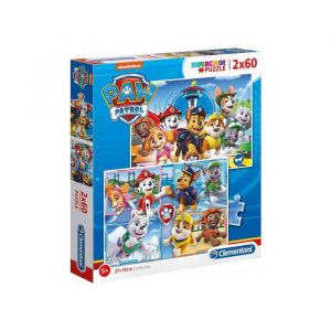 Clementoni Coffret 2 puzzles enfant 60 pieces pat patrouille le quartier général et en mission - chien marcus chase ruben zuma tracker
