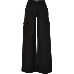 Urban classics Pantalon Cargo pour Femme Taille Haute à Jambes Larges, Noir, 34