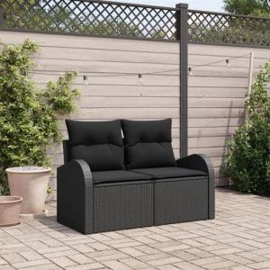 VidaXL Canap&eacute; de jardin 2 places avec rangement & coussins noirs en poly rotin 42006751