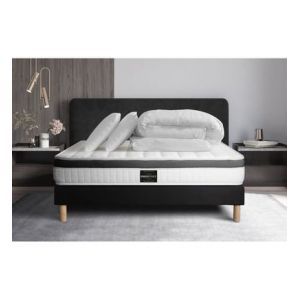 Pack matelas sommier Noir Sup&eacute;rieur M&eacute;moire de forme avec 2 oreillers et couette