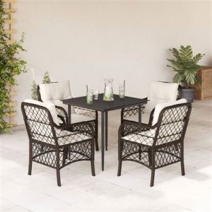 VidaXL Ensemble à manger de jardin 5 pcs et coussins marron poly rotin